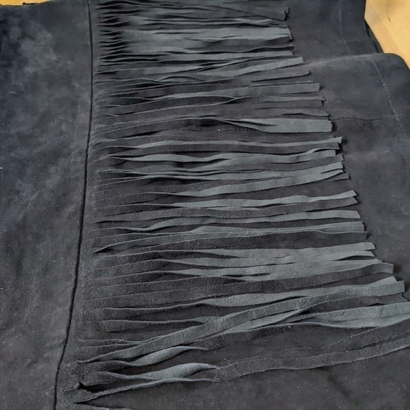 Mango genuine leather fringe mini skirt western style black size 2 T3 - Picture 3 of 8